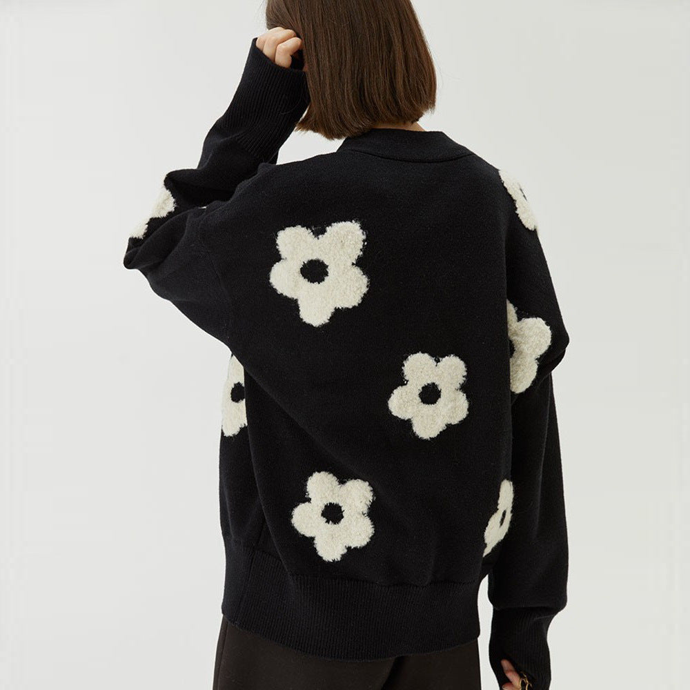 Three Dimensional Jacquard Knitted Cardigan
