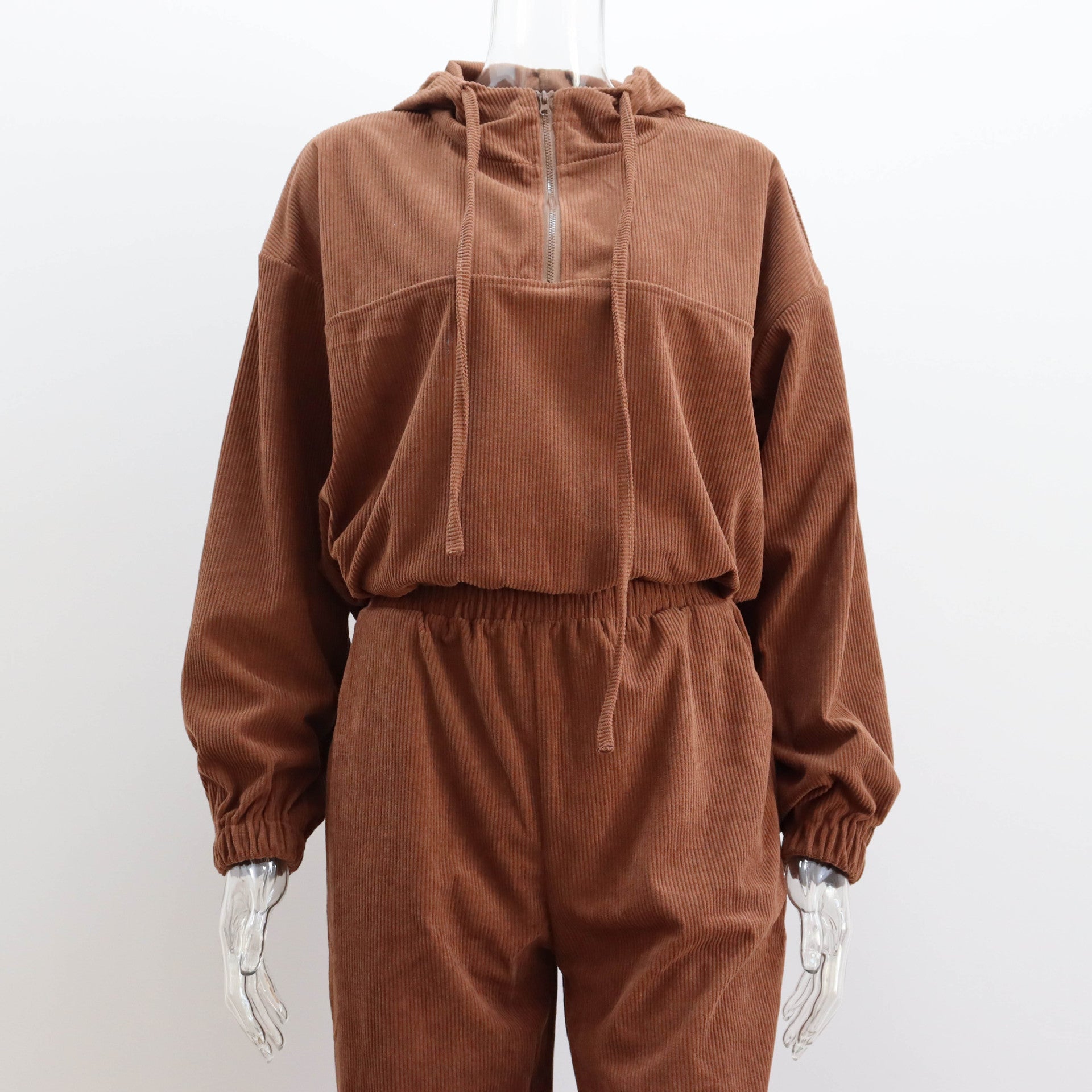 Corduroy Suit Women Sports Casual Autumn Winter Zipper Hooded Sweatshirt Sweatpants Two Piece Set Women