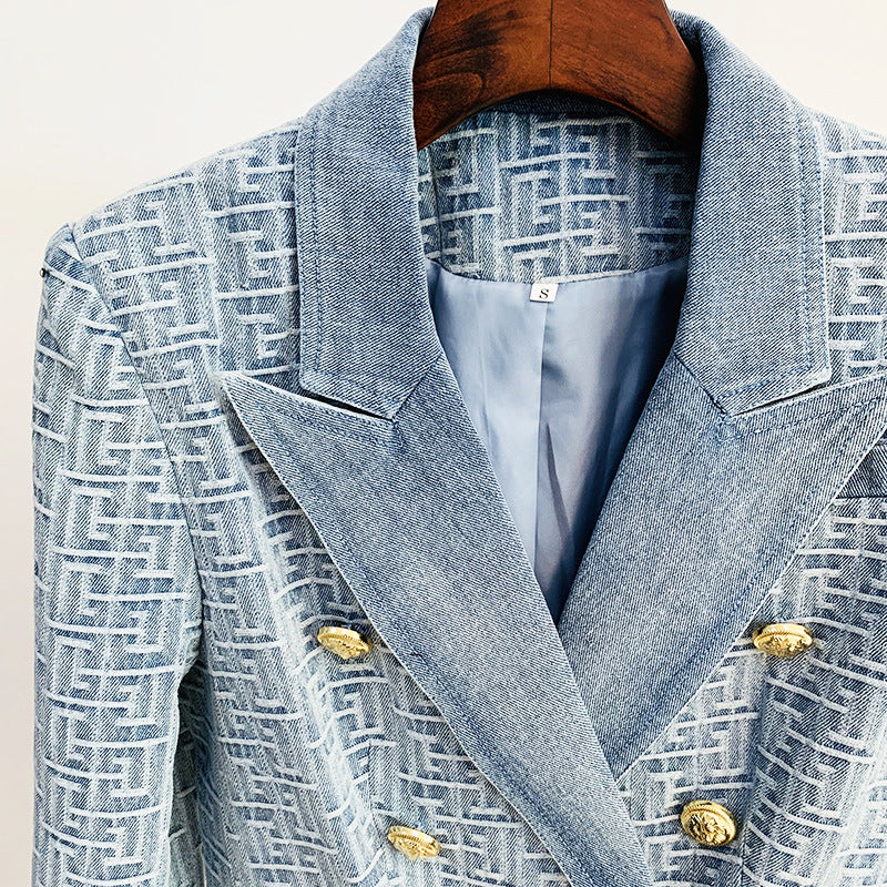 Maze Jacquard Lion Buckle Denim Blazer