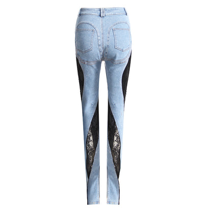 Niche Patchwork Lace Slimming Jeans pants