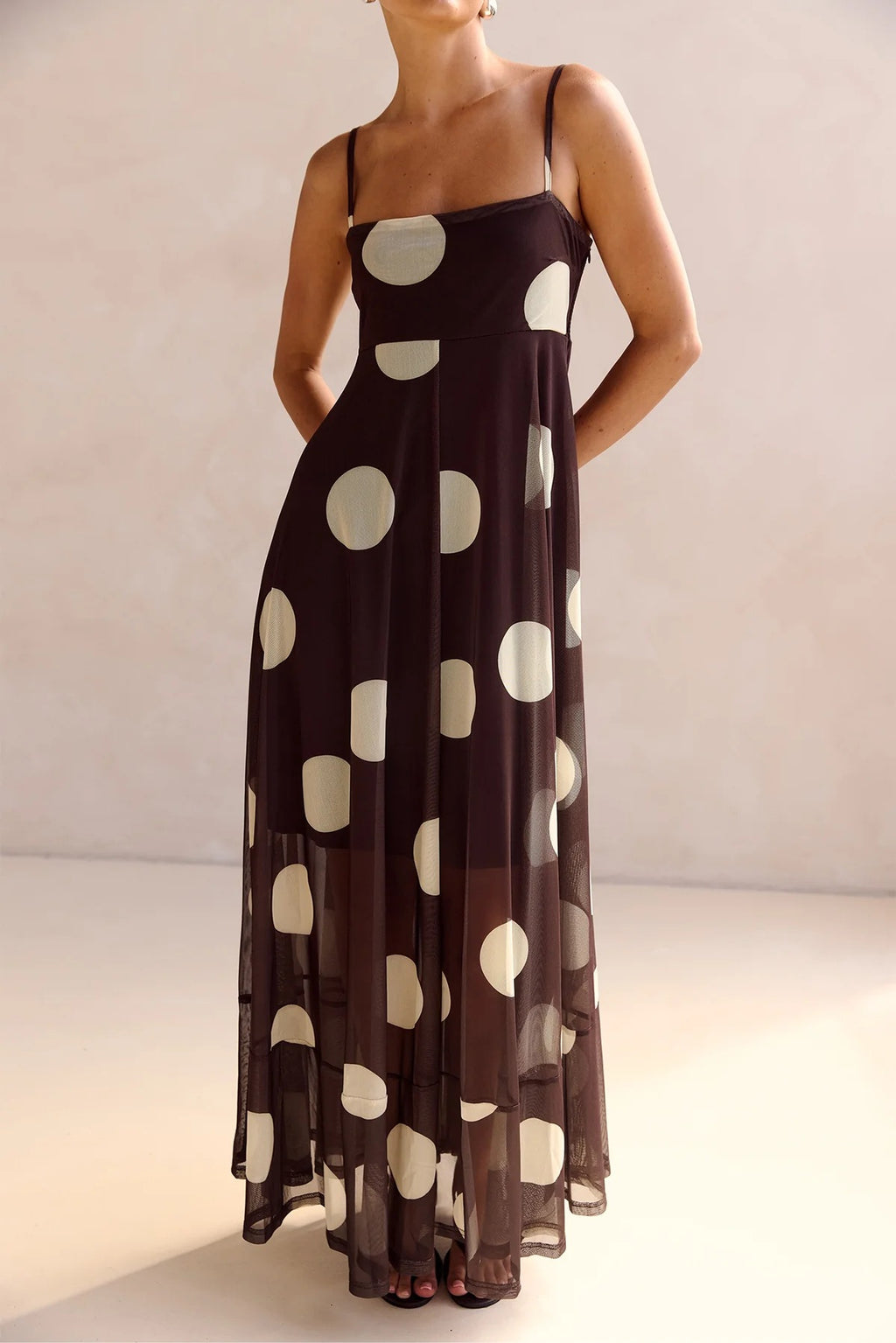 Summer Sheer Polka Dot Print Cami Dress