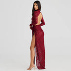 Elegant Turtleneck Bare Back Lace Set