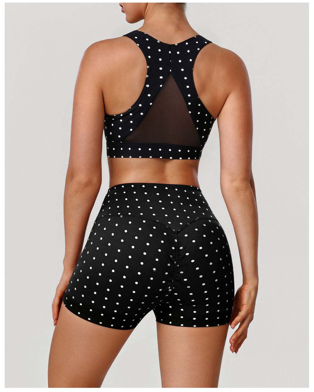 Retro Simple Polka Dot Vest Yoga Abdominal Shaping High Waist Outdoor Cycling Shorts Fitness Two Piece Sets