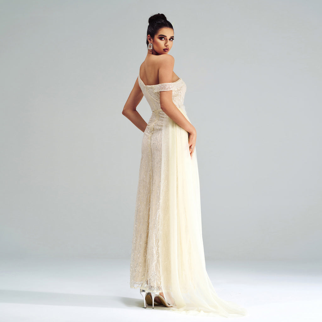 One Shoulder Sheath Sequined Split Wedding Dress