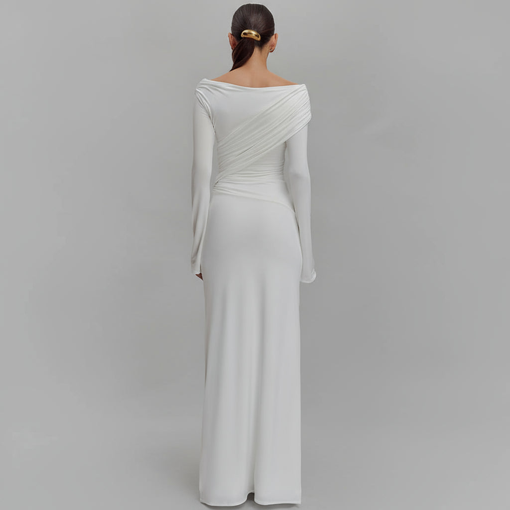 White V neck Ruffled Hip Dress