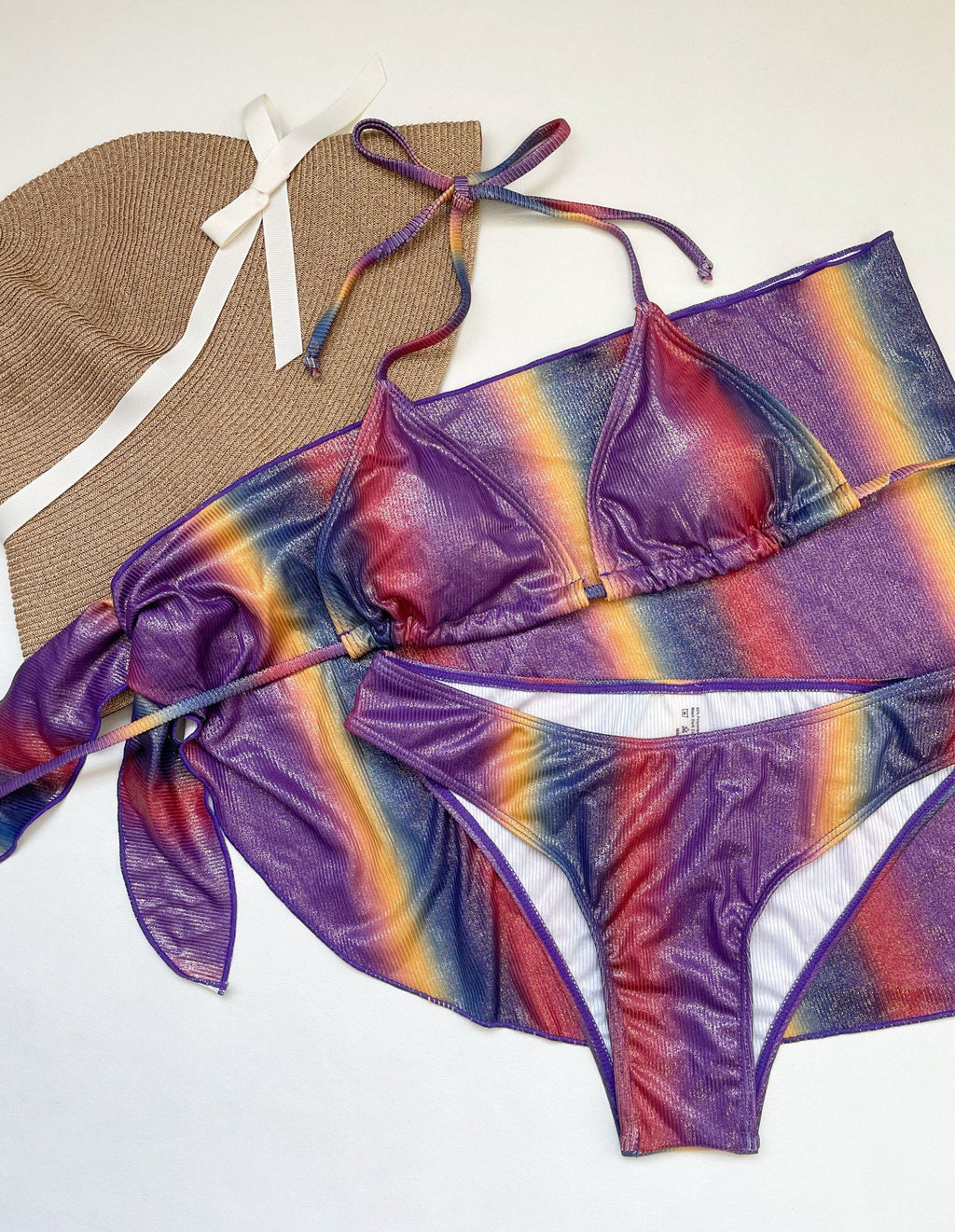 Gradient Bikini Three Piece Swimsuit Set