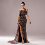 One Shoulder Split Sheath Fishtail Evening Dress
