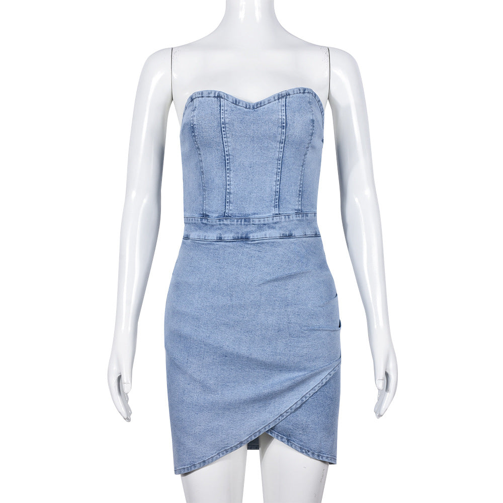 Backless Halter Denim Dress