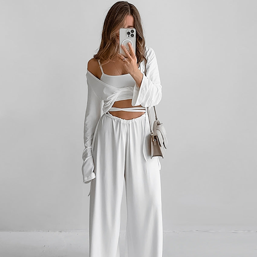 Long Sleeve Three Piece Loungewear Pajamas Set