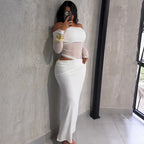 Long Sleeve Sheer Style Off shoulder Maxi Dress
