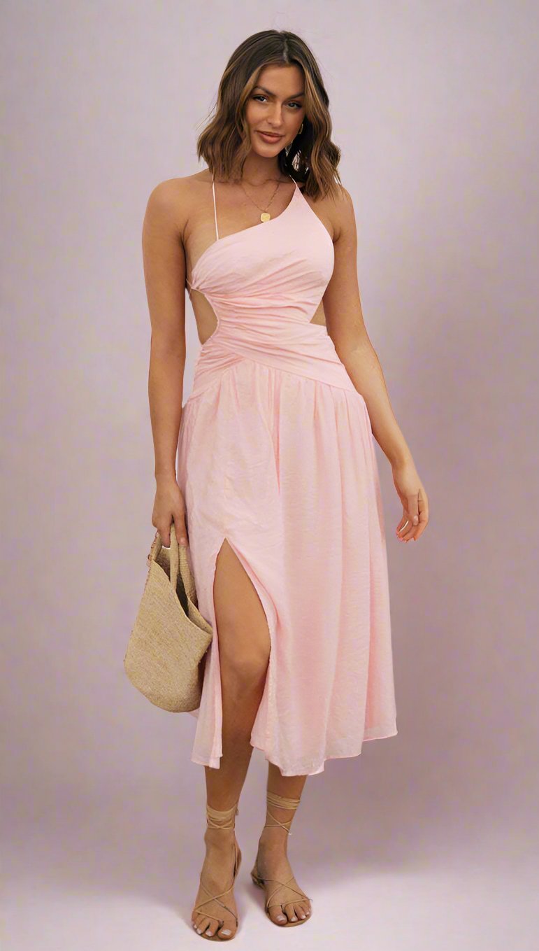 Pink Backless Slit Hemline Maxi Dress