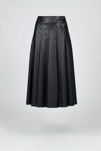 A line Pleated Faux Leather Skirt