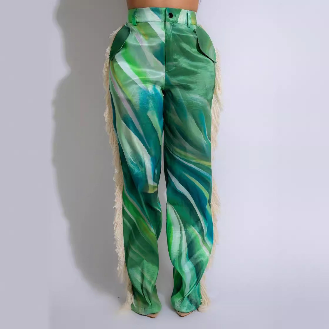 Printed Tassel Straight Casual Pants