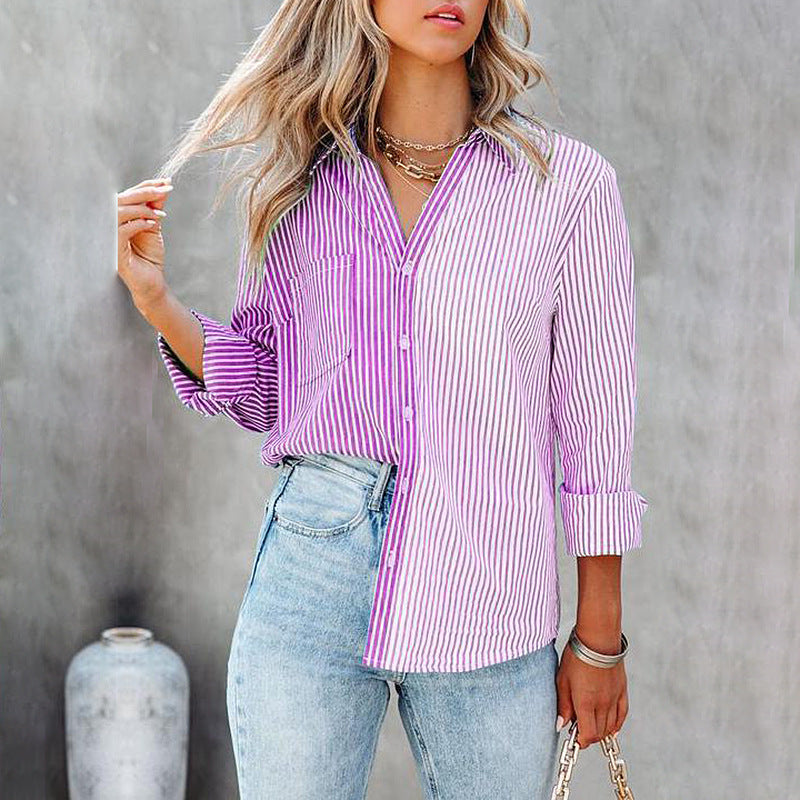Striped Long Sleeved Single Breasted Shirt