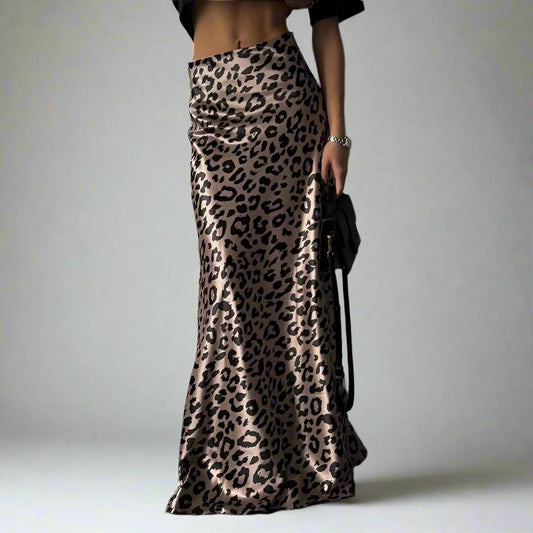 Satin Draping Leopard Print Skirt