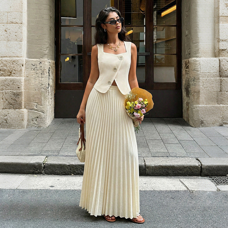 Elegant Pleated Two Piece Skirt Sets