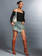 Unique Design Square Collar Short Top