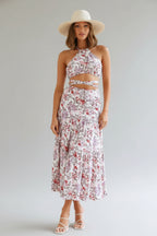 Pleated Backless Casual Floral Set