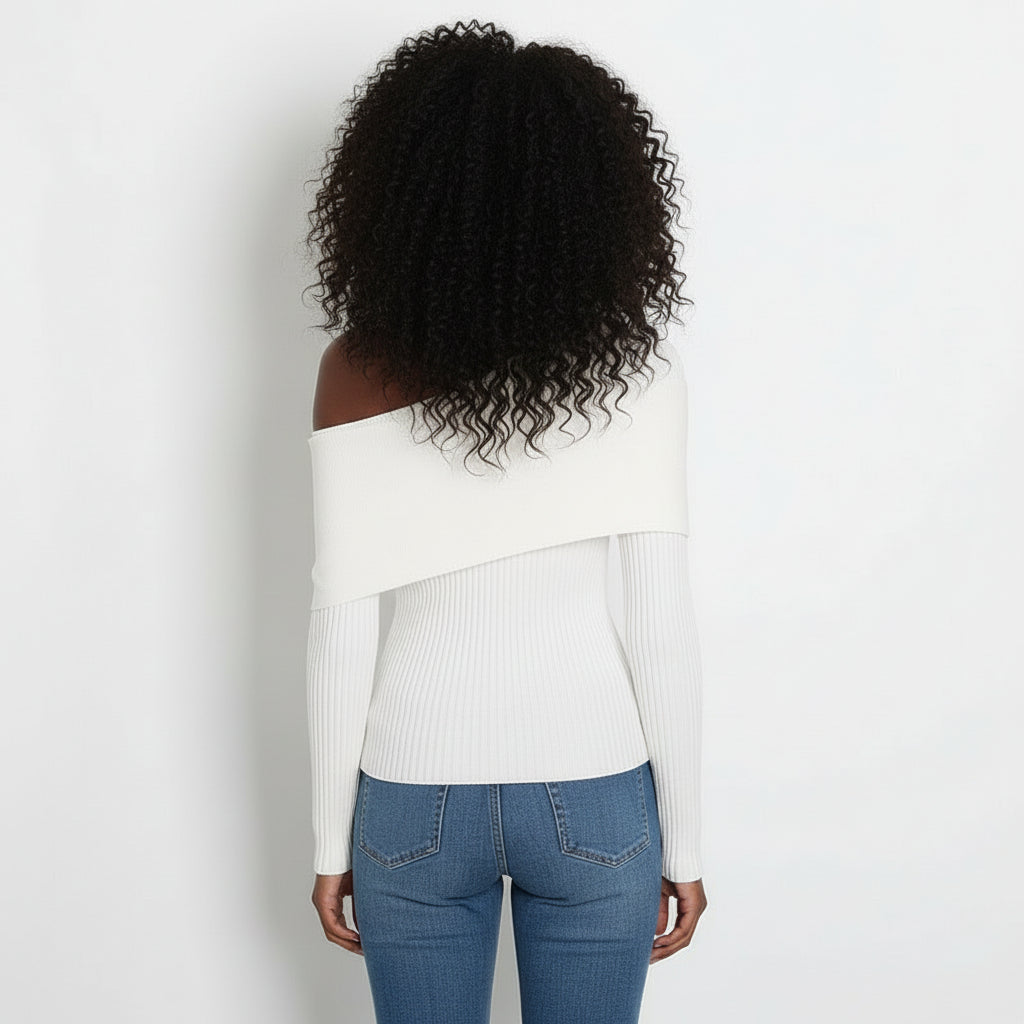Off the Shoulder Knitted Bottoming Sweater