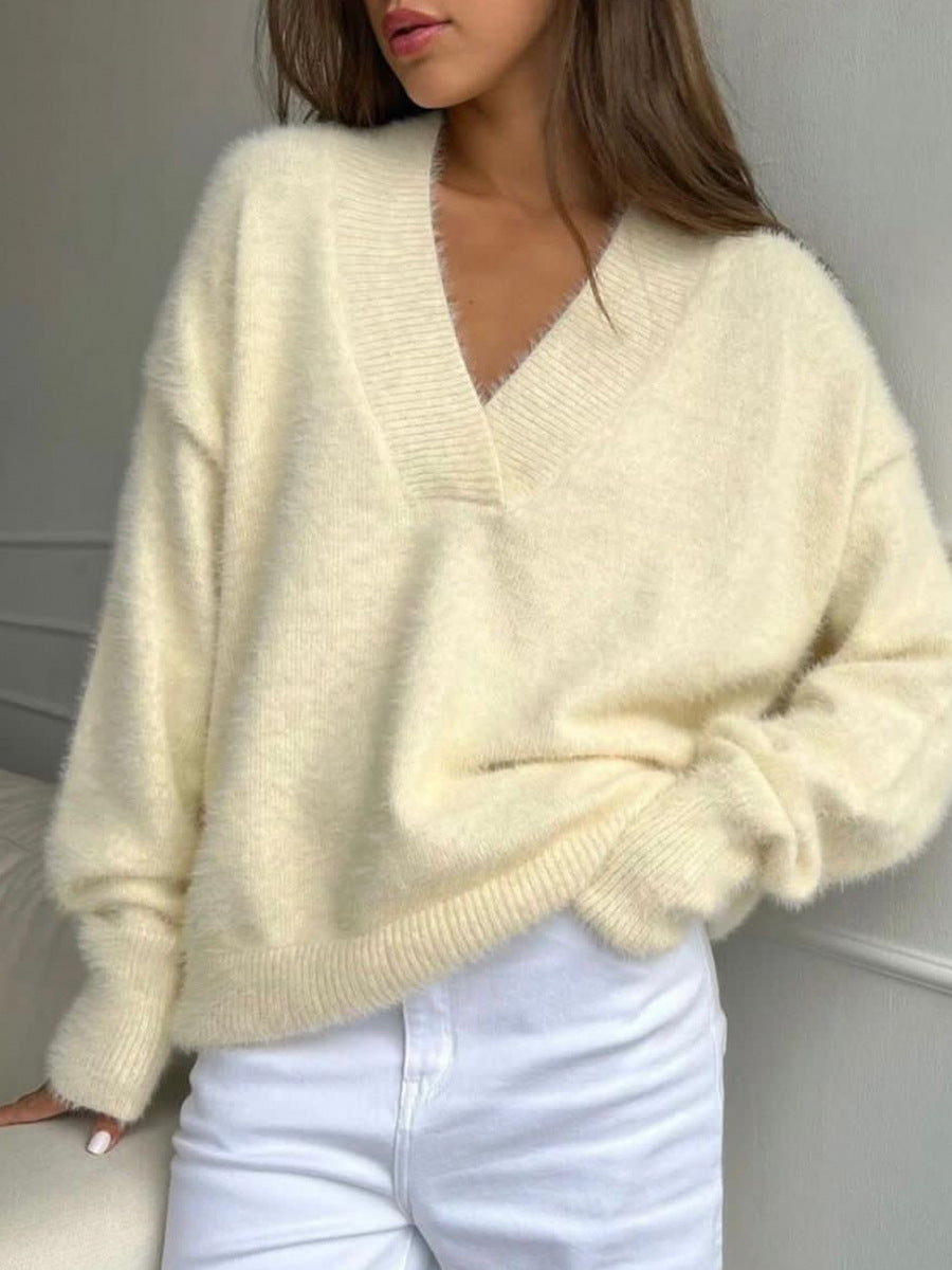 V Neck Mink Like Sweater