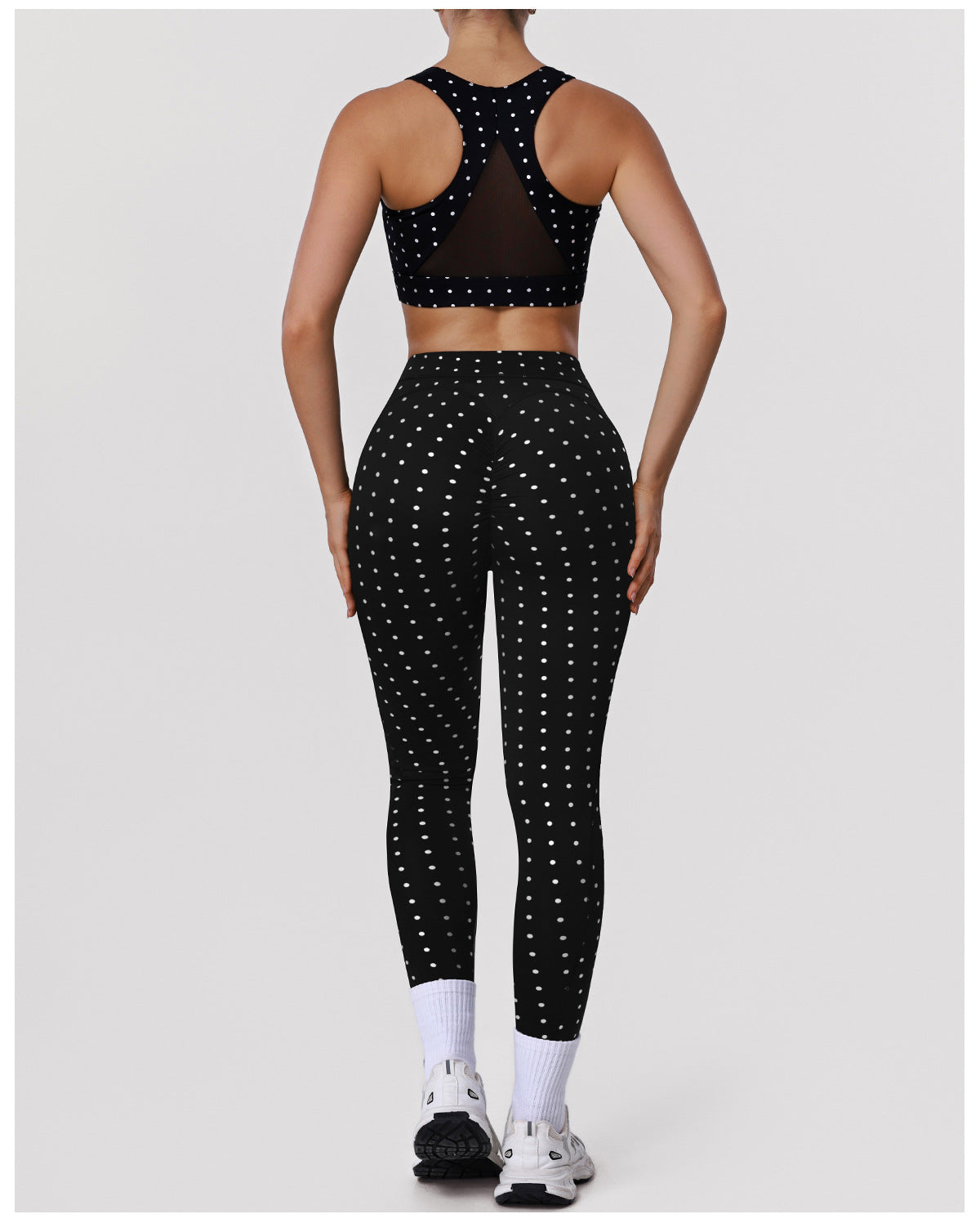 Polka Dot Printed Sports Trousers Set Shockproof H Shaped Beauty Back Bra Yoga Clothes High Elastic Training Two Piece Sets Women The size is a bit small