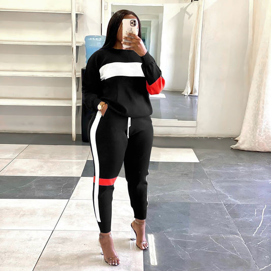 Women Clothing Sweater Patchwork Stripes Suit Sports Long Sleeve Casual Women Clothing