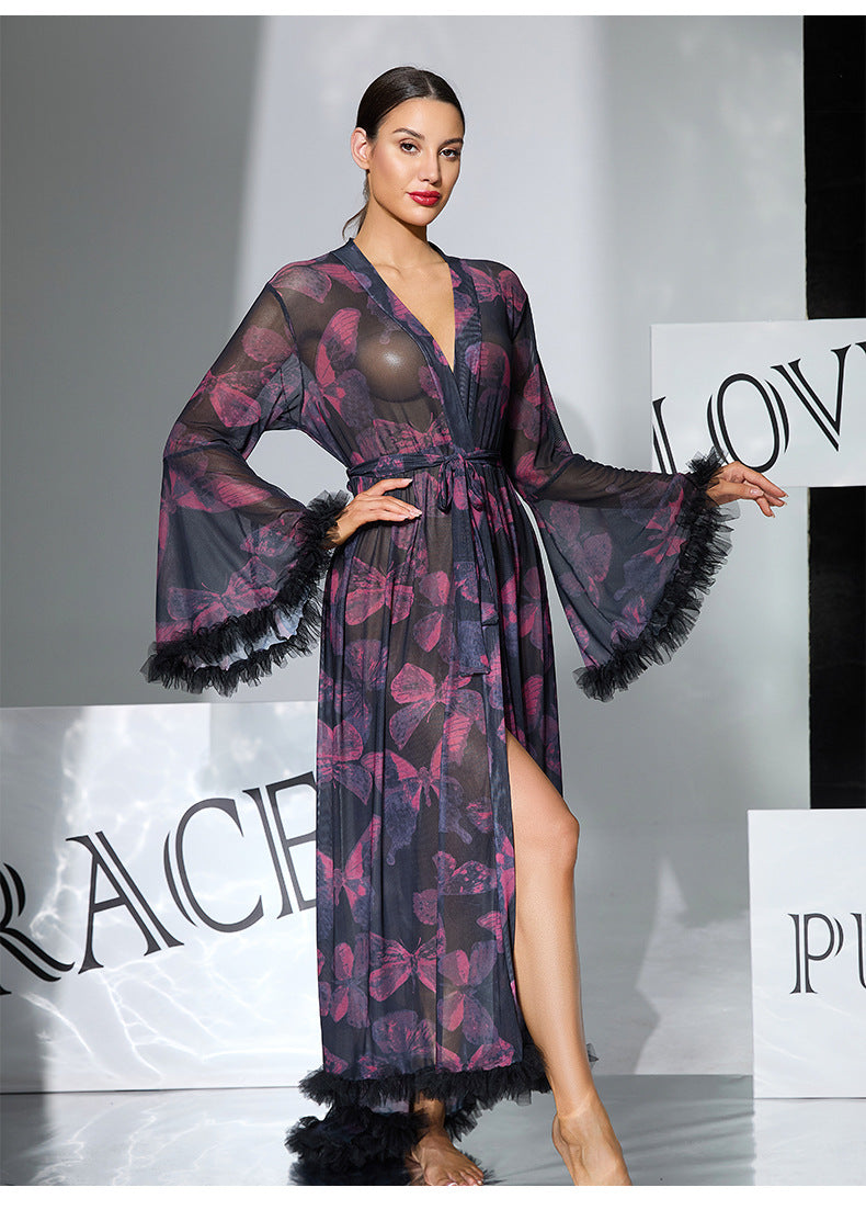 Big Bell Butterfly Lace Slit Robe
