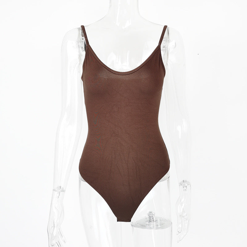 Backless V neck Strap Bodysuit