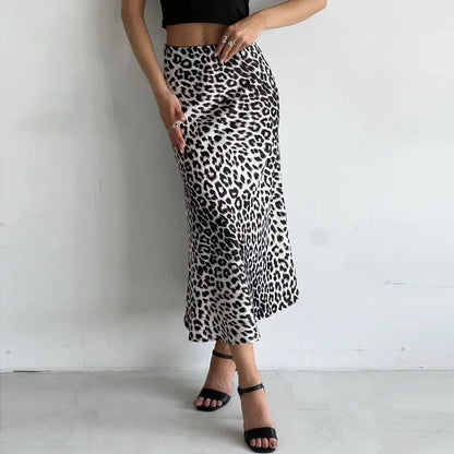 Satin Leopard Print Skirt