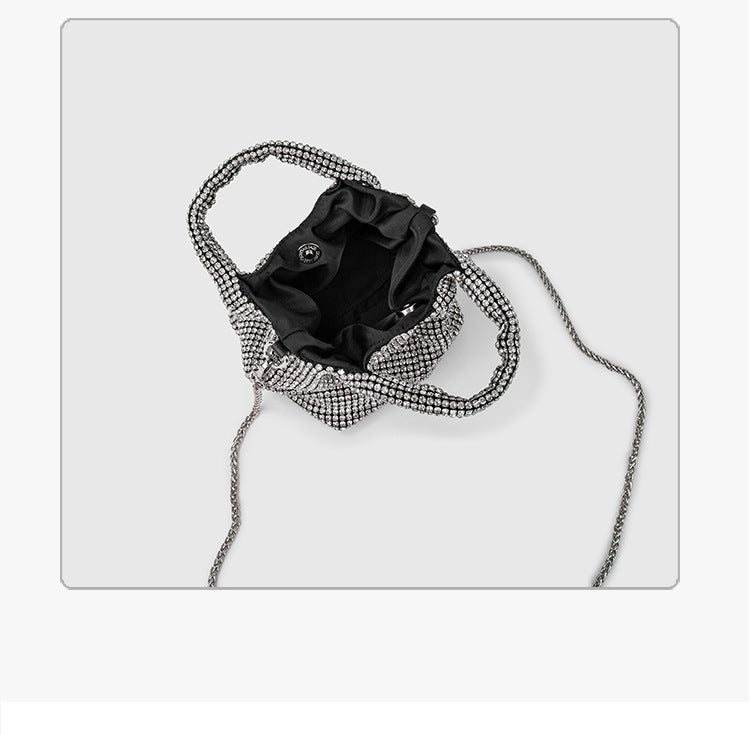 Silver Rhinestone Portable Bucket Bag
