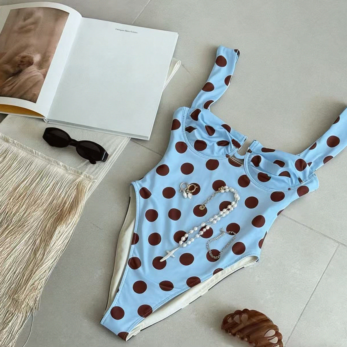 One Piece Polka Dot Swim Set
