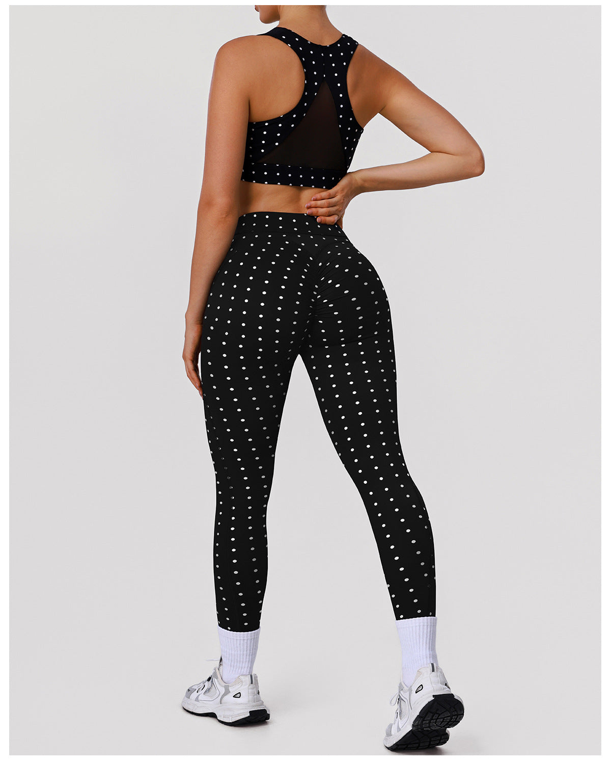 Polka Dot Printed Sports Trousers Set Shockproof H Shaped Beauty Back Bra Yoga Clothes High Elastic Training Two Piece Sets Women The size is a bit small