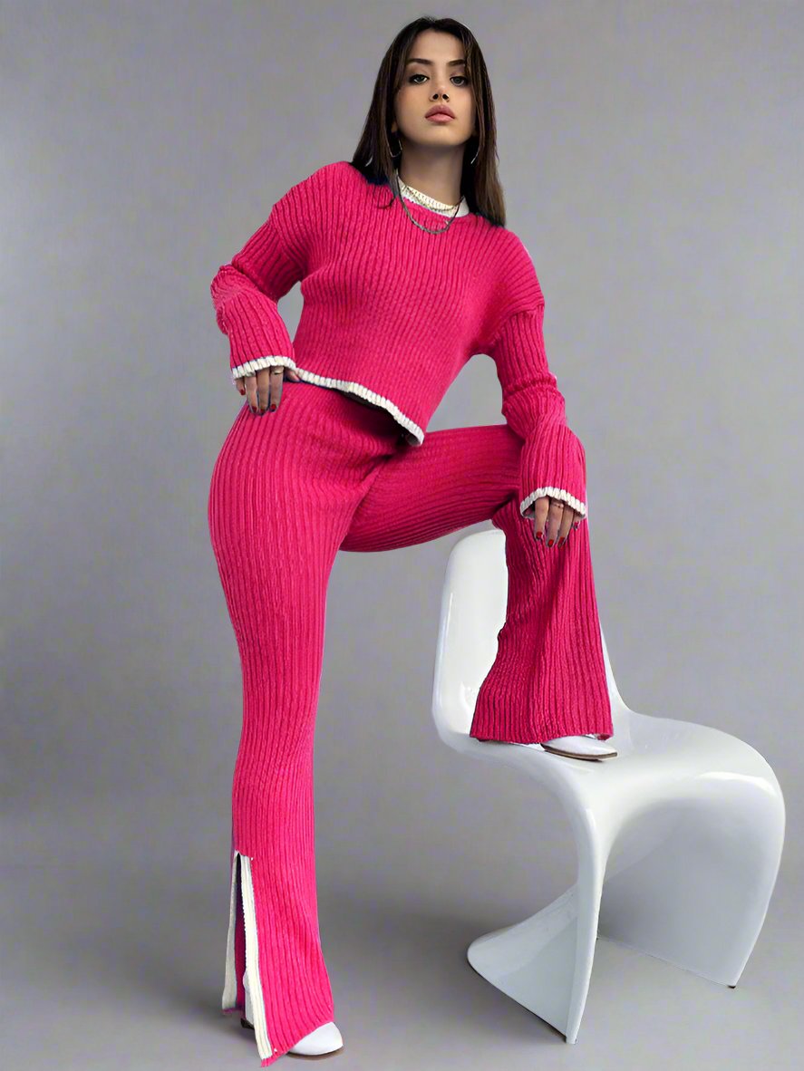 Long Sleeve Top Pants Knitted Set