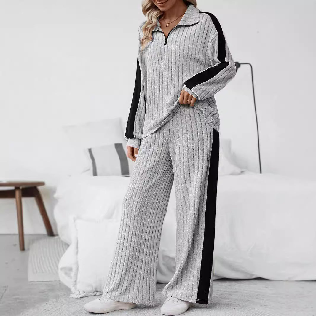 Curve Casual Sweater & Wide Leg Pants Two-Piece Set