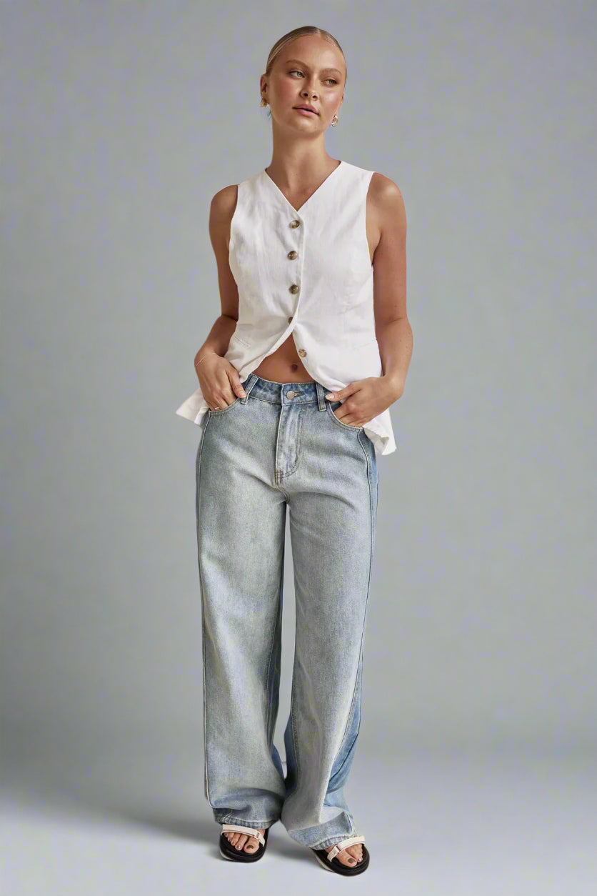 Wide Leg Washed Polo Jeans