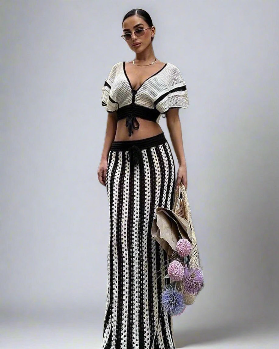 Striped Knitted Skirt Beach Set