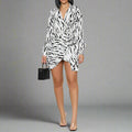 Short V-neck Asymmetric Zebra Dress