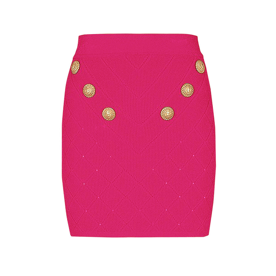 Pink Classic Button Knitted Skirt