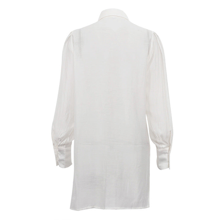 All Matching Turn down Collar Long Sleeve Loose Tie Blouse