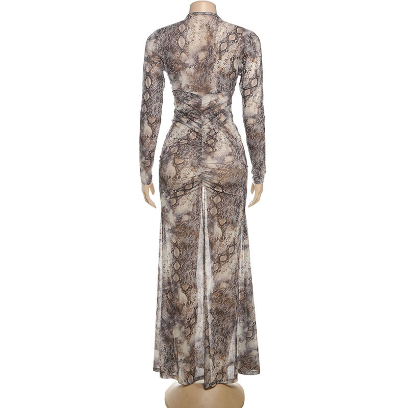 Snake Print Hollow Out Cutout Slim Sexy Jumpsuit Dress