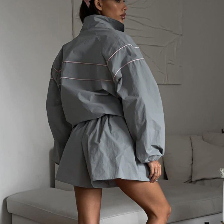 Sports Small Autumn Wear Women Long Sleeve Coat Shorts Loose Two Piece Sets