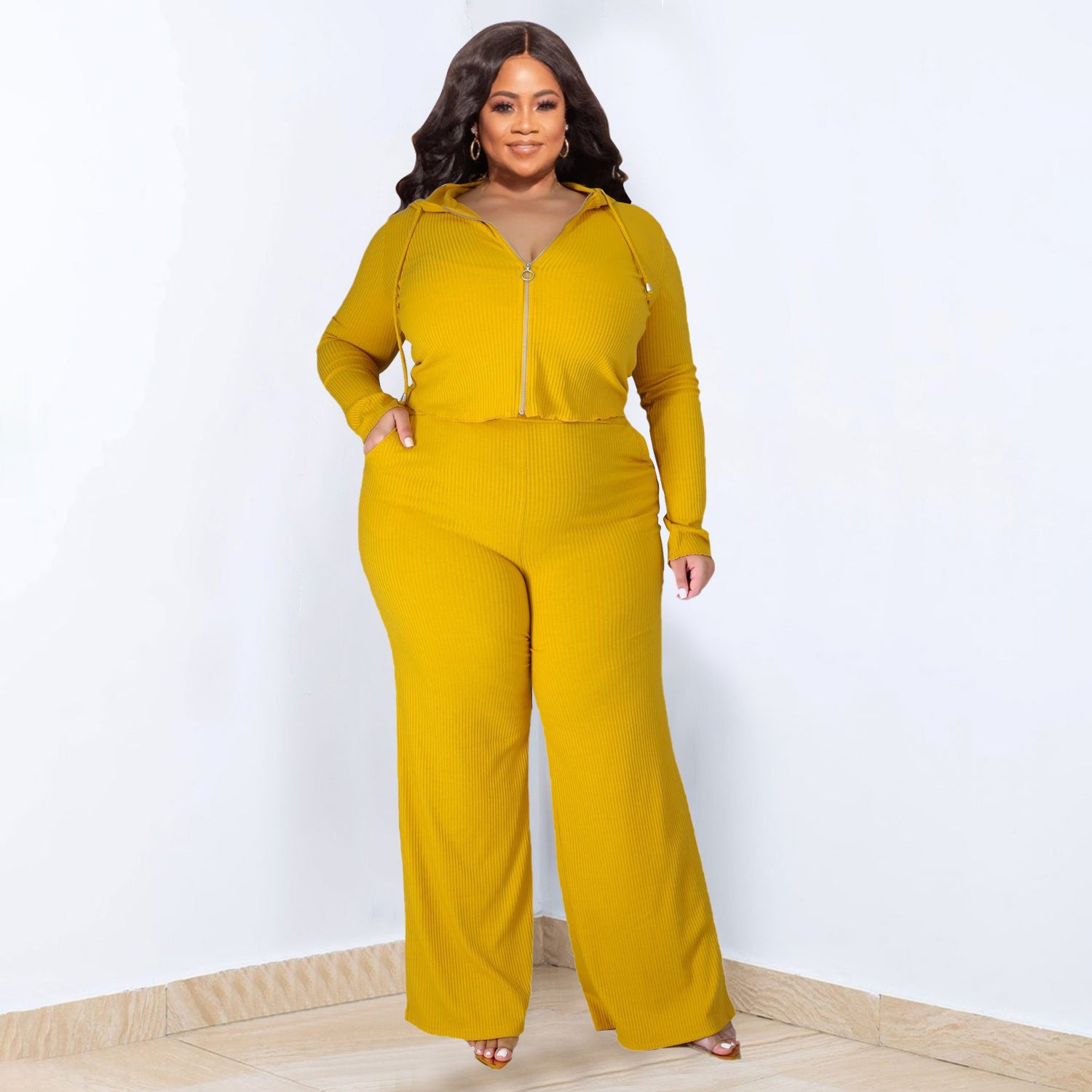 Plus Size High Elastic Sunken Stripe Three Piece Suit Sports Casual Sexy Women Clothing