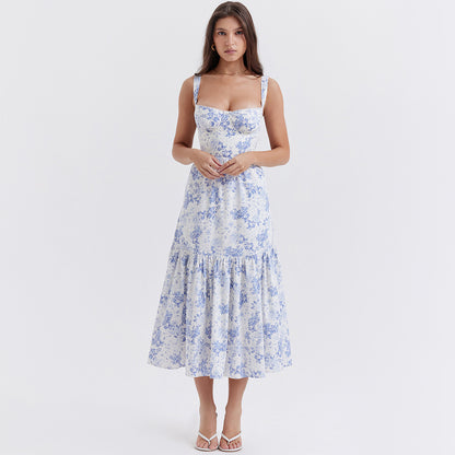 Summer Sweet Floral Midi Backless Dress