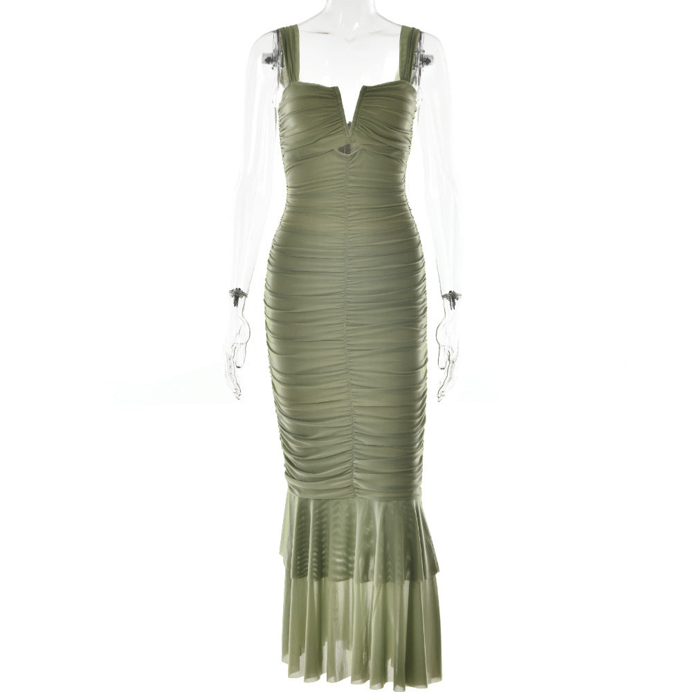 Spring Pleated Fishtail Dress