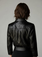 Long Sleeve Faux Leather Serpentine Top