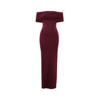 Red Off Shoulder Backless Pleated Dress