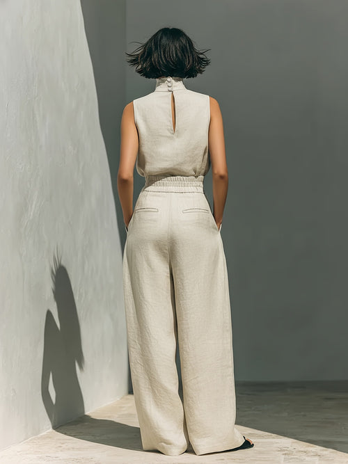 Minimalist Idle Linen Sleeveless Pant Sets