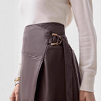 Faux Leather Asymmetric Slit Skirt