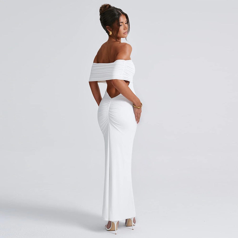 Off Shoulder Backless Pleated Dress