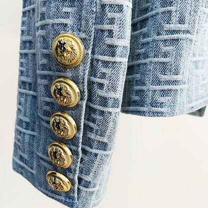 Maze Jacquard Lion Buckle Denim Blazer